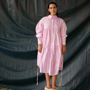 Loti Studio Martina Cotton Patchwork Style Shirt Dress in Palo Rosa Over Dye L